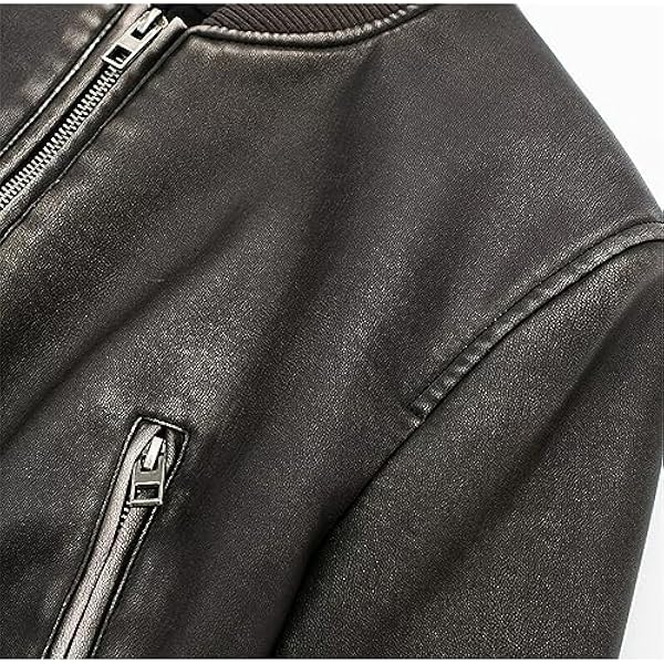 Adhdyuud Vrouwen Vintage PU Lederen Bijgesneden Jas Effen Rits Faux Leathers Jas Straat Korte Uitloper